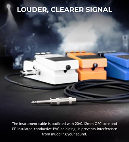 blucoil 2-Pack of 10-FT Straight Instrument Cables with Premium 1/4" Male to 1/4" Male Connectors for Guitars, Bass, Keyboards, Preamps, and Amplifiers