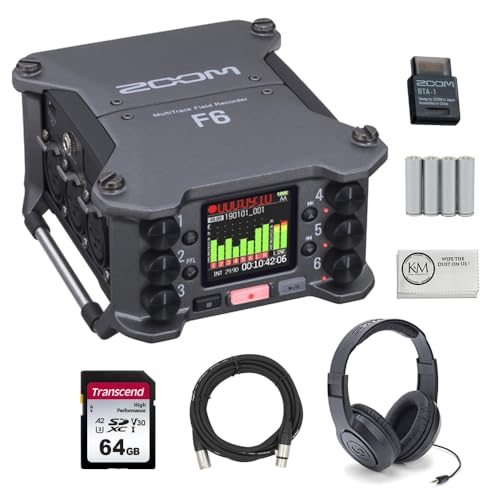 Zoom F6 Field Recorder/Mixer, Professional Field Recording, Audio for Video, 32-Bit Float Recording, 14 Channel Recorder, 6 XLR Inputs, Timecode, Ambisonics Mode, Battery Powered, iOS Wireless Control