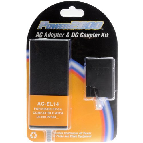 Power2000 EP-5A AC Adapter & DC Coupler Kit for Nikon Cameras that use an EN-EL14 Battery for D3100, D3200, D5100, D5200, Coolpix P7000, P7100 & P7700