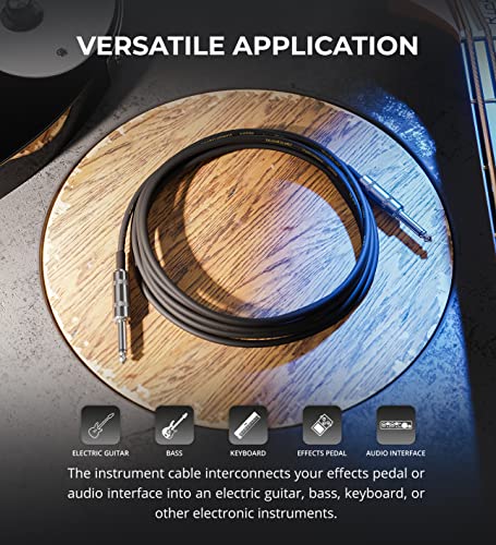 blucoil 2-Pack of 10-FT Straight Instrument Cables with Premium 1/4" Male to 1/4" Male Connectors for Guitars, Bass, Keyboards, Preamps, and Amplifiers