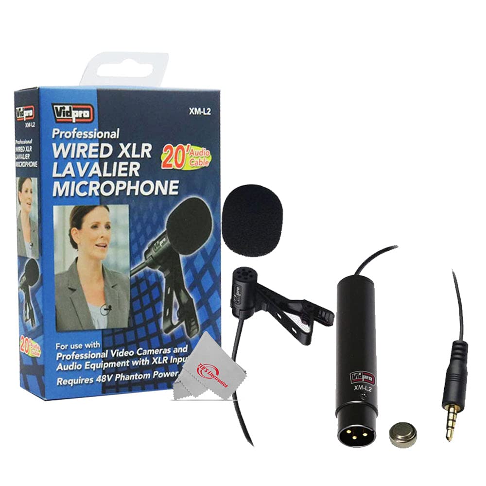 Vidpro XM-L2 XLR Lavalier Microphone for DSLRs, Camcorders & Video Cameras 20' Audio Cable