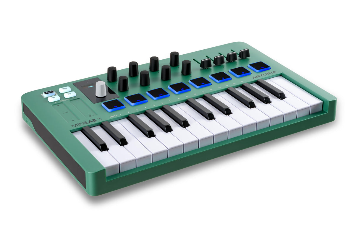 Arturia MiniLab 3 — Limited Edition Mint Green 25 Key USB MIDI Keyboard Controller With 8 Multi-Color Drum Pads, 8 Knobs and Music Production Software Included