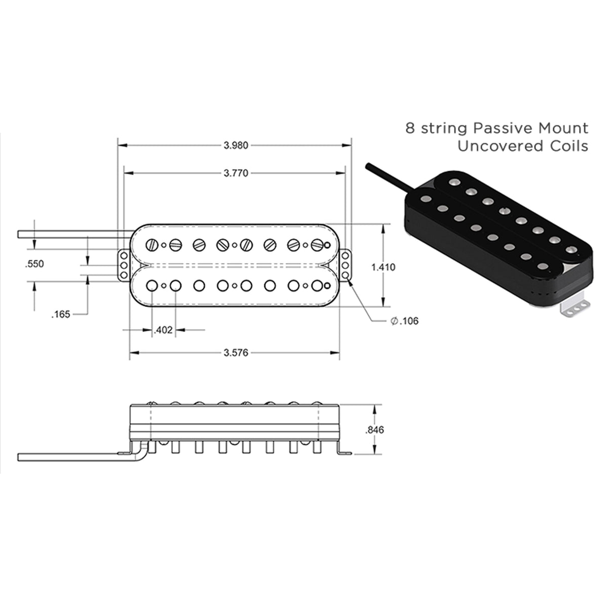 Seymour Duncan - 11102-97-P-Blk-8Str - 8Str Sentient Neck, Pmt, Blk