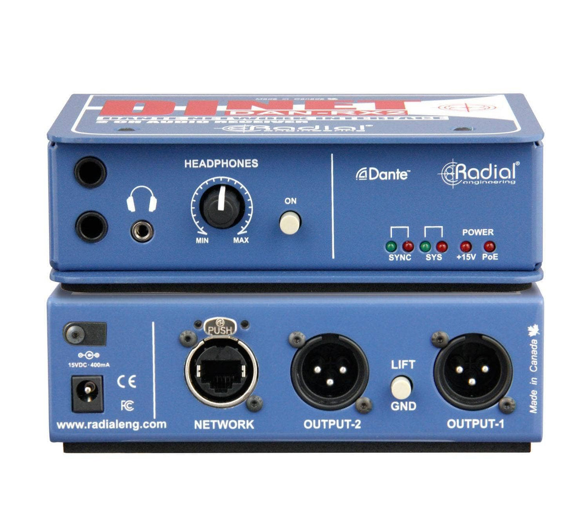 Radial DiNET DAN-RX2 2-Channel Dante Network Receiver