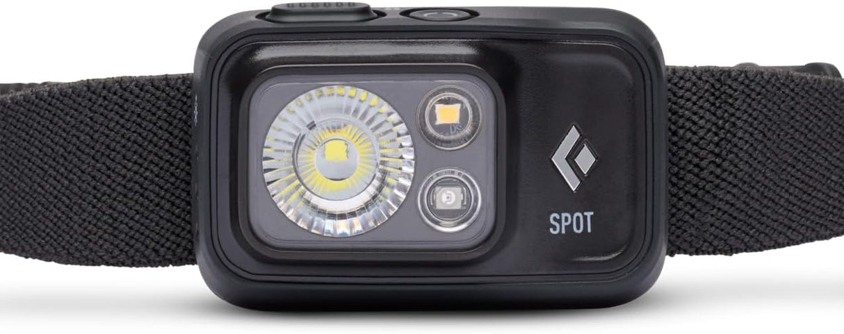 BLACK DIAMOND Spot 400 LED Headlamp, Waterproof and Dimmable Battery Powered Headlamp for Camping, Hiking, Running, Work with Red Light Headlamp Mode, Black