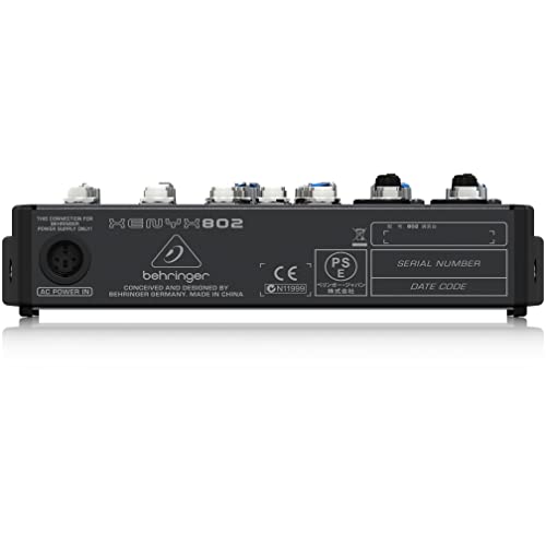Behringer XENYX 802 Premium 8-Input 2-Bus Mixer with XENYX Mic Preamps, British EQs, and 48V Phantom Power