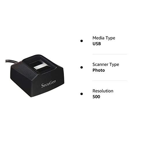 SecuGen HU20-A Hamster Pro 20 USB Fingerprint Reader, Black, 500 DPI Resolution, Automatic Finger Detection, Compatible with Third-party Algorithms