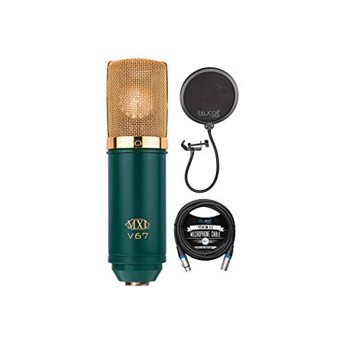 MXL V67G Large Capsule Condenser Microphone for Vocals, Guitars, Acoustic Instruments, and Drum Overheads Bundle with Blucoil 10-FT Balanced XLR Cable, and Pop Filter Windscreen