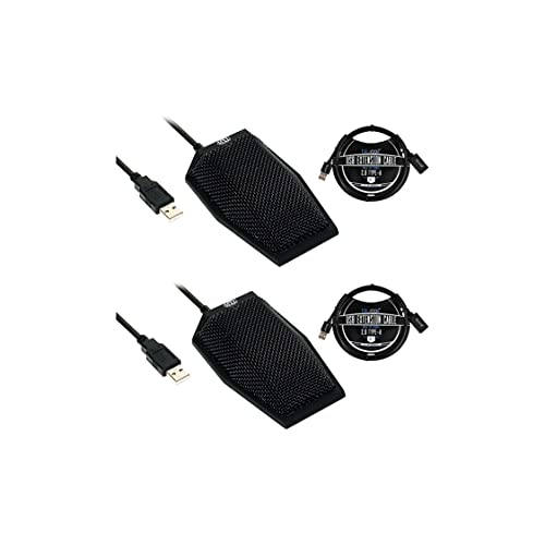 MXL AC-404 USB Conference Microphone for Web Conferencing, Game Streaming, Court Reporting on Windows and Mac (2-Pack, Black) Bundle with Blucoil 2-Pack of 3-FT USB 2.0 Type-A Extension Cables