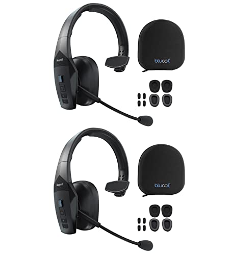 blucoil BlueParrott B450-XT Noise Cancelling Bluetooth Headsets - Updated Design for iOS Android (2-Pack) Bundle Headphone Carrying Cases (2-Pack), and Replacement Windscreens & Ear Pads (2-Pack)