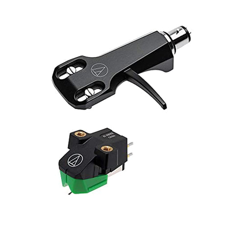 Audio Technica AT-VM95E/H Headshell/Cartridge Combo Kit (Green): AT-VM95E Dual Moving Magnet Turntable Cartridge and AT-HS6BK Headshell Bundle with Blucoil 2-in-1 Vinyl Cleaning Kit