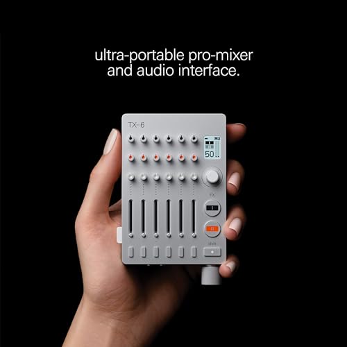 teenage engineering TX–6 portable and rechargeable 6 stereo channel mixer, usb audio interface and sound card, 8 hour battery life, built-in effects, ble and usb midi, iOS compatible