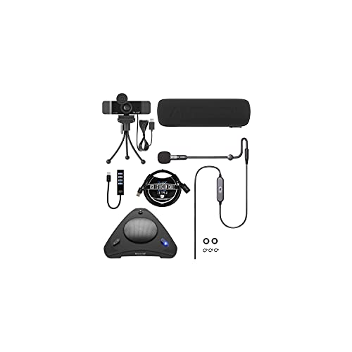 Antlion Audio ModMic USB Attachable Noise-Cancelling Microphone with Mute Switch Bundle with Blucoil 1080p USB Webcam, USB Conference Speakerphone, USB-A Mini Hub, and 3' USB Extension Cable