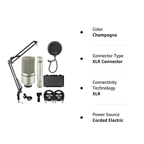 MXL 990/991 Large and Small Diaphragm Condenser Microphone Bundle with Blucoil 2-Pack of 10' XLR Cables, and Boom Arm Plus Pop Filter - for Vocals, Acoustic Guitars, and Drum Overheads