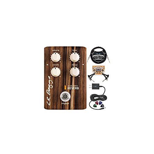 LR Baggs,Align Reverb Effect Pedal for Acoustic-Electric Guitars Bundle with Blucoil 2x Patch Cables, 10-FT Straight Instrument Cable (14in), 4x Guitar Picks, and Slim 9V Power Supply AC Adapter