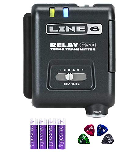 Line 6 TBP06 Bodypack Transmitter for Relay G30 Wireless Guitar System Bundle with Blucoil 4 AA Batteries, and 4-Pack of Celluloid Guitar Picks