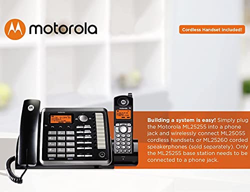 Moto rola ML25255 DECT 6.0 Expandable Corded/Cordless 2-line Business Phone with Caller ID & Answering Machine Bundle with Blucoil 4 AAA Batteries, 10' Cat5e Cable, and USB Conference Speakerphone