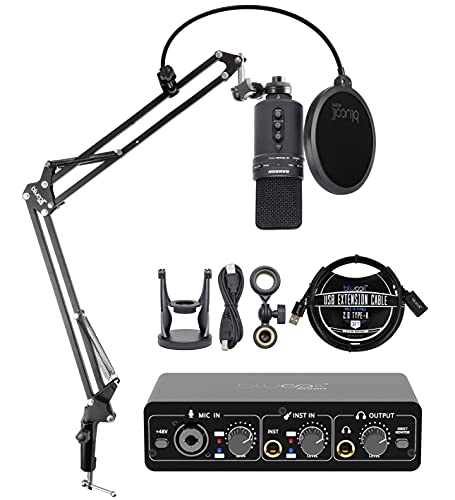 Samson G-Track Pro Professional USB Condenser Microphone, Black (SAGM1UPRO) Bundle with Blucoil Portable USB Audio Interface, 3' USB Extension Cable, and Boom Arm Plus Pop Filter