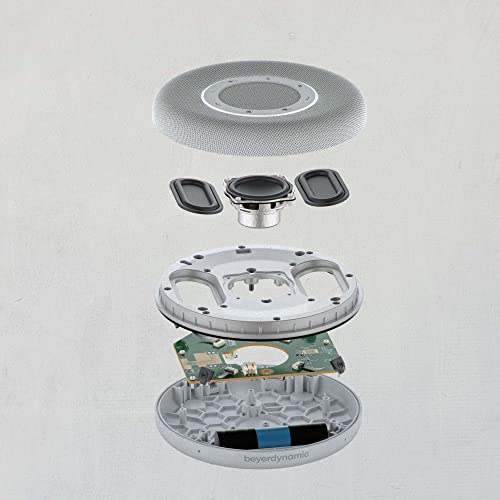 blucoil beyerdynamic Space Personal Bluetooth/USB Speakerphone (Nordic Grey) for Smartphone, Laptop Bundle 1080p USB Webcam with Built-in Microphone, 3' USB Extension Cable, and USB Wall Adapter