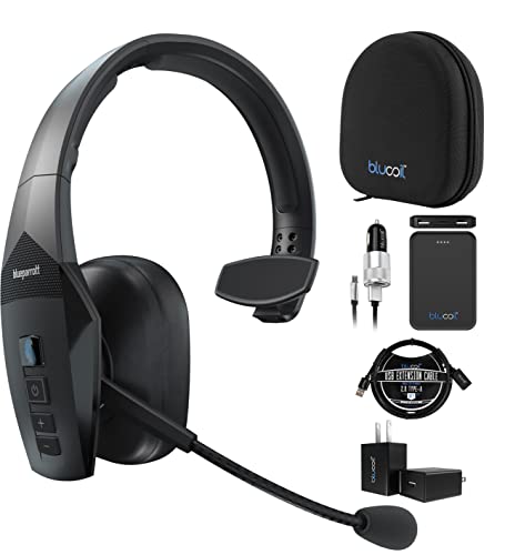BlueParrott B450-XT Noise Cancelling Bluetooth Headset - Updated Design Bundle with Blucoil Headphone Carrying Case, USB Wall Adapter, 5000mAh Powerbank, Car Power Adapter, and 3' USB Extension Cable