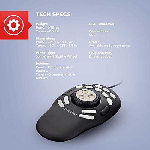 Contour Design ShuttlePRO v2 USB Multimedia Controller for Windows and Mac (Black, Old Version) Bundle with Blucoil Mini USB Type-A Hub with 4 USB Ports, and 5-Pack of Reusable Cable Ties