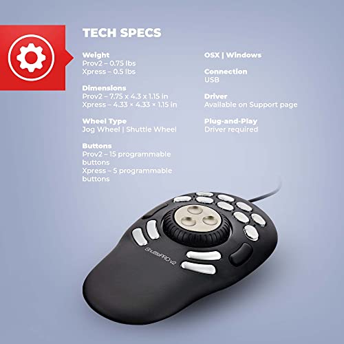 Contour Design ShuttlePRO V.2 Editing Shuttle with 15 Programmable Buttons - Ergonomic Video Editing Equipment Bundle with Blucoil 3' USB Extension Cable, USB-A Mini Hub, and Camera Cleaning Kit