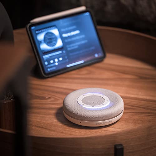 blucoil beyerdynamic Space Personal Bluetooth/USB Speakerphone (Nordic Grey) for Smartphone, Laptop Bundle 1080p USB Webcam with Built-in Microphone, 3' USB Extension Cable, and USB Wall Adapter