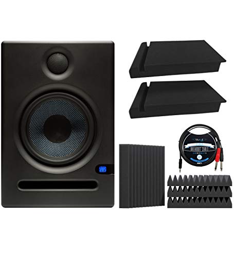 PreSonus Eris E5 2-Way 5.25" Near Field Studio Monitor (Single) Bundle with Blucoil 2X Isolation Pads, 4X 12 Acoustic Wedges, and 5-FT 3.5mm TRS to Dual 1/4" TS Stereo Breakout Cable