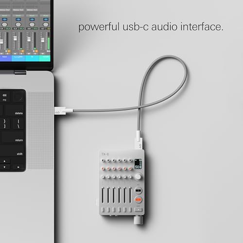 teenage engineering TX–6 portable and rechargeable 6 stereo channel mixer, usb audio interface and sound card, 8 hour battery life, built-in effects, ble and usb midi, iOS compatible