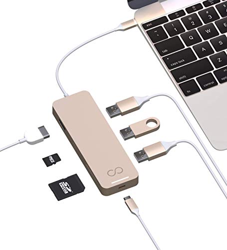 Blucoil USB Type-C Hub with 4K HDMI, 3X USB 3.0, USB-C Pass-Through Charging Ports, MicroSD / SD Card Reader Slots - Compatible with MacBooks, Chromebooks, Mac and Windows Notebooks (Gold)