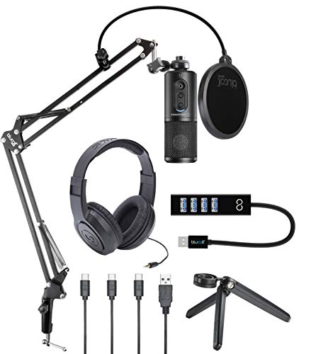 blucoil Audio-Technica ATR2500x-USB Cardioid Condenser Microphone (ATR Series) for Windows and Mac Bundle with Samson SR350 Over-Ear Stereo Headphones, Boom Arm Plus Pop Filter, and USB-A Mini Hub