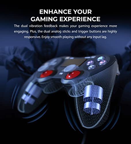 blucoil USB Wired Gaming Controller with Gamepad Button and Analog Sticks - Compatible with Playstation 4, PS4 Pro, PS4 Slim, Mac, and Windows (2-Pack)