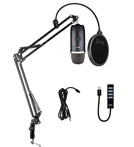 Blue Yeti X Condenser USB Microphone with Blue VO!CE Effects & Sherpa App for Gaming, Streaming & Podcasting on Windows & Mac Bundle with Blucoil Boom Arm Plus Pop Filter, and USB-A Mini Hub