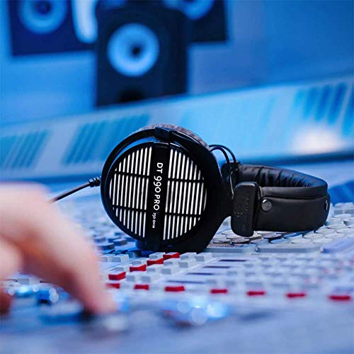 blucoil Beyerdynamics DT 990 Pro 250 Ohm Over-Ear Studio Headphones Bundle Portable USB Audio Interface for Windows and Mac, 6' 3.5mm Audio Extension Cable, and Aluminum Headphone Hook