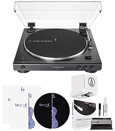 Audio Technica AT-LP60XBT Fully Automatic Wireless Bluetooth Belt-Drive Turntable (Black) Bundle with ATN3600L Replacement Stylus, Blucoil Vinyl Cleaning Kit, Turntable Slipmat, and LP Inner Sleeves