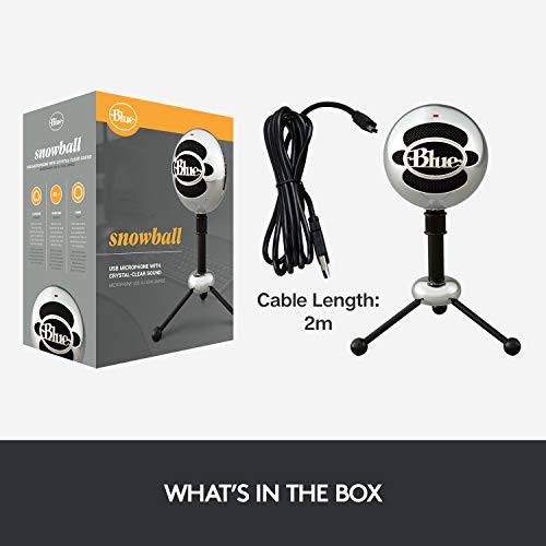 Blue Snowball USB Mic for PC & Mac, Podcast, Gaming, Streaming and Recording Microphone, Omidirectional/Cardioid Condenser