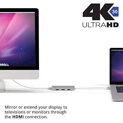 Blucoil USB Type-C Hub with 4K HDMI, 3X USB 3.0, USB-C Pass-Through Charging Ports, MicroSD / SD Card Reader Slots - Compatible with MacBooks, Chromebooks, Mac and Windows Notebooks (Gold)