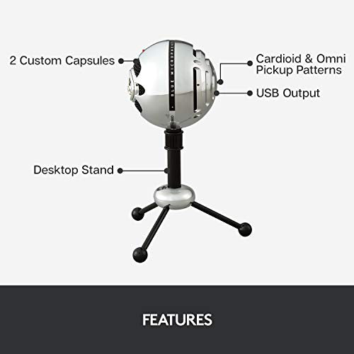 Blue Snowball USB Mic for PC & Mac, Podcast, Gaming, Streaming and Recording Microphone, Omidirectional/Cardioid Condenser