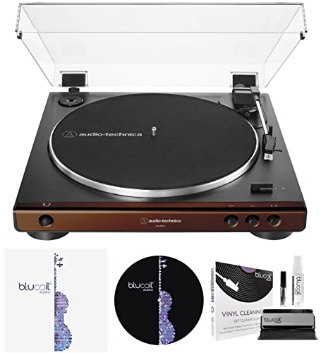 Audio Technica AT-LP60X-BW Fully Automatic Belt-Drive Stereo Turntable, Hi-Fi, 2 Speed Bundle with Blucoil Vinyl Cleaning Kit, 2-Pack of LP Inner Sleeves for Vinyl Records, and 12" Turntable Slipmat