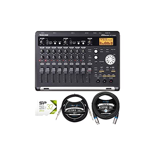 TASCAM DP-03SD 8-Track Digital Portastudio Audio Recorder for Recording Music Bundle with 32GB Class 10 MicroSD Card, Blucoil 10' Straight Instrument Cable (1/4"), and 10-FT Balanced XLR Cable