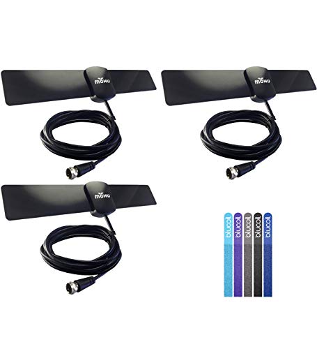 MOHU Basic25 Indoor HDTV Antennas for Over The Air TV (3-Pack) Bundle with Blucoil Reusable Cable Ties (5-Pack)