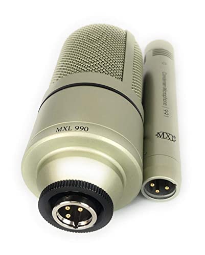 MXL 990/991 Large and Small Diaphragm Condenser Microphone Bundle with Blucoil 2-Pack of 10' XLR Cables, and Boom Arm Plus Pop Filter - for Vocals, Acoustic Guitars, and Drum Overheads