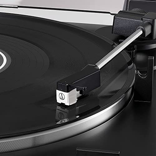 Audio Technica AT-LP60X-BW Fully Automatic Belt-Drive Stereo Turntable, Hi-Fi, 2 Speed Bundle with Blucoil Vinyl Cleaning Kit, 2-Pack of LP Inner Sleeves for Vinyl Records, and 12" Turntable Slipmat