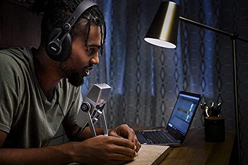 AKG Pro Audio Lyra Ultra-HD, Four Capsule, Multi-Capture Mode, USB-C Condenser Microphone for Recording and Streaming Bundle with Samson SR350 Headphones, and Blucoil Aluminum Headphone Hook