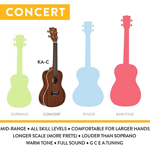 Kala Satin Mahogany Concert Ukulele with White Binding (KA-C), Brown with Rosewood Fretwood and Aquila Super Nylgut Strings Bundle with Downloadable Kala App, and Blucoil Ukulele Accessories Kit