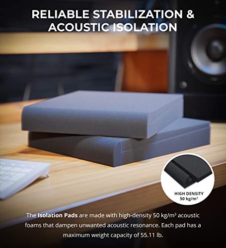 Blucoil Acoustic Isolation Pads - High-Density Foam for Sound Proofing Studio Monitors and Speakers (2-Pack)