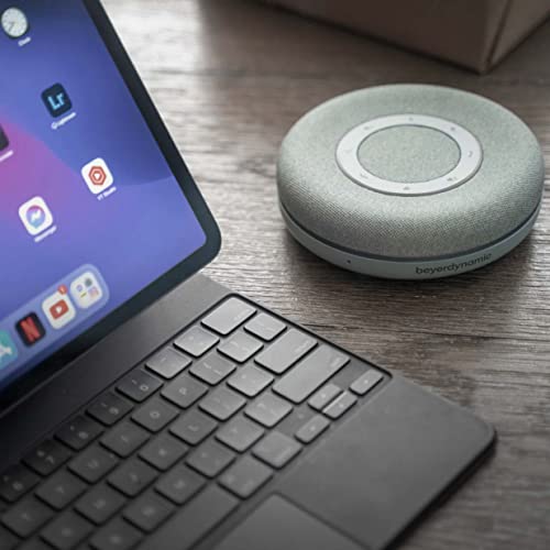 blucoil beyerdynamic Space Personal Bluetooth/USB Speakerphone (Nordic Grey) for Smartphone, Laptop Bundle 1080p USB Webcam with Built-in Microphone, 3' USB Extension Cable, and USB Wall Adapter