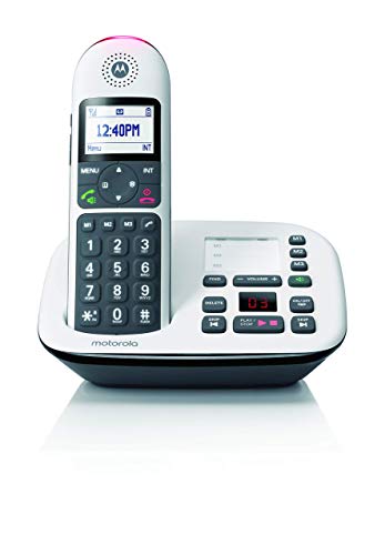 Motorola CD5011 DECT 6.0 Cordless Phone with Digital Answering Machine, Call Block, and 10dB Amplification Bundle with Blucoil 10-FT 1 Gbps Cat5e Cable, and 5-Pack of Reusable Cable Ties