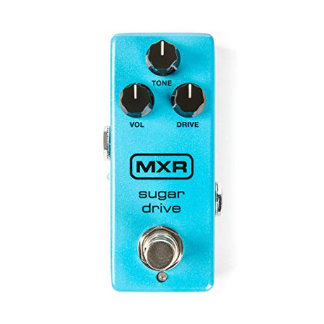 MXR M294 Sugar Drive Overdrive Pedal for Electric Guitars Bundle with Blucoil Slim 9V Power Supply AC Adapter, 10' Straight Instrument Cable (1/4"), 2-Pack of Pedal Patch Cables, and 4x Guitar Picks