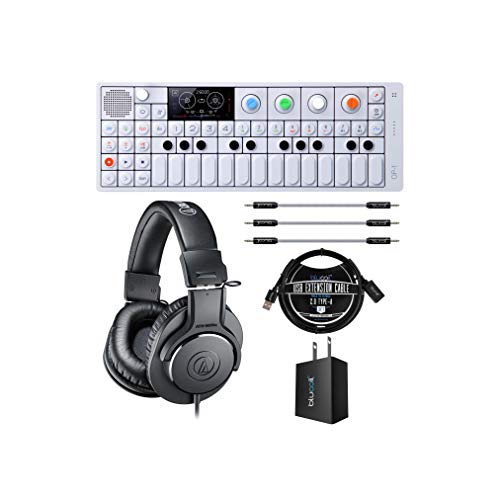 teenage engineering OP-1 Portable Synthesizer, Sampler, and Controller Bundle with Audio Technica ATH-M20x Monitor Headphones, Blucoil USB Wall Adapter, 3' USB Extension Cable, and 3x 7" Aux Cables